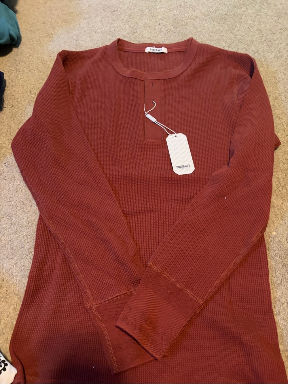 Burgundy Thermal Henley Long Sleeve Top - CORDUROY?